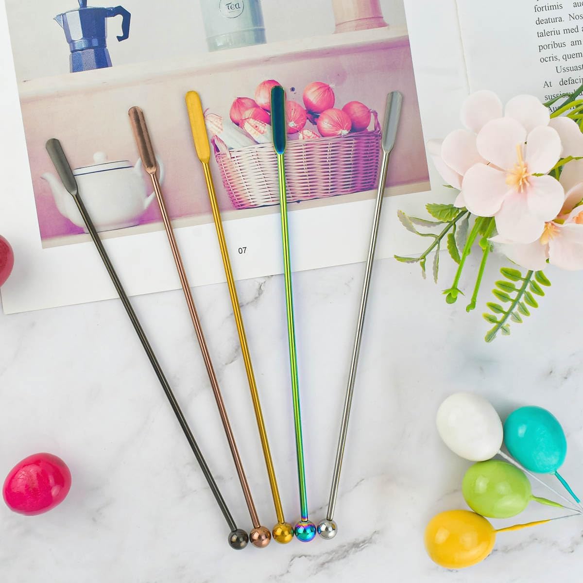 Coffee Stick Stainless Steel Swizzle Reusable Metal Stir Sticks Cocktail Drink Stirrer Spoon Beverage Stirrers with Small Rectangular Paddles Stirring Bar Set 7.73inch long