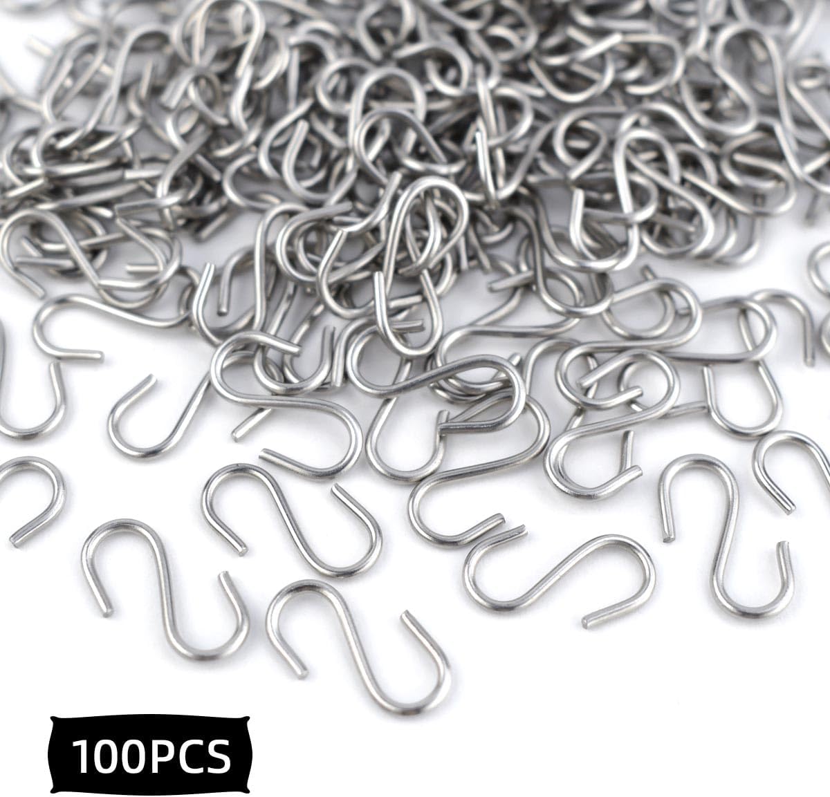 100 Mini S Hooks - Metal Shaped Hangers for Crafts, Jewelry & DIY Key Chains