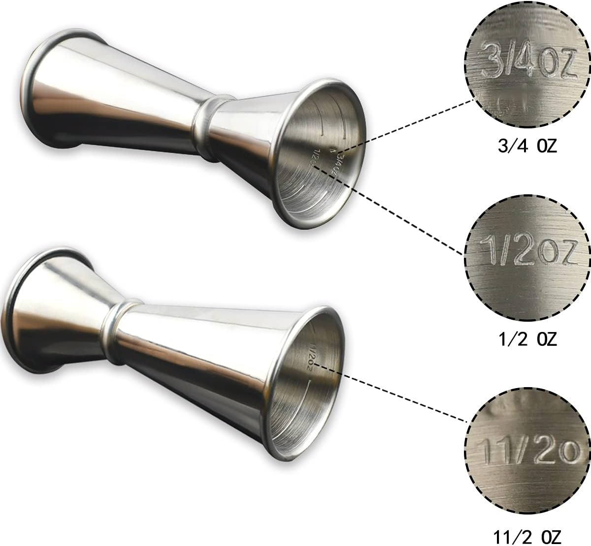 304 Stainless Steel Cocktail Double Jigger Japanese Style Measuring Oz Cup Bar Tool Shot for Bartending Bartender Jiggers Ounce Measurements Alcohol Drink Markings Perfect Party Silver Kitchen Tools