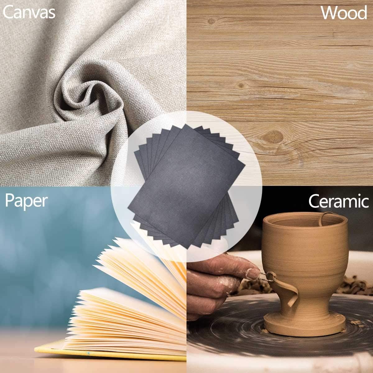 100 Sheets Carbon Transfer Paper Tracing for DIY Wood Working Canvas and Other Art Craft Surfaces Graphite & 5 Pieces Ball Embossing Stylus Black 8.3 x 11.7 Inches