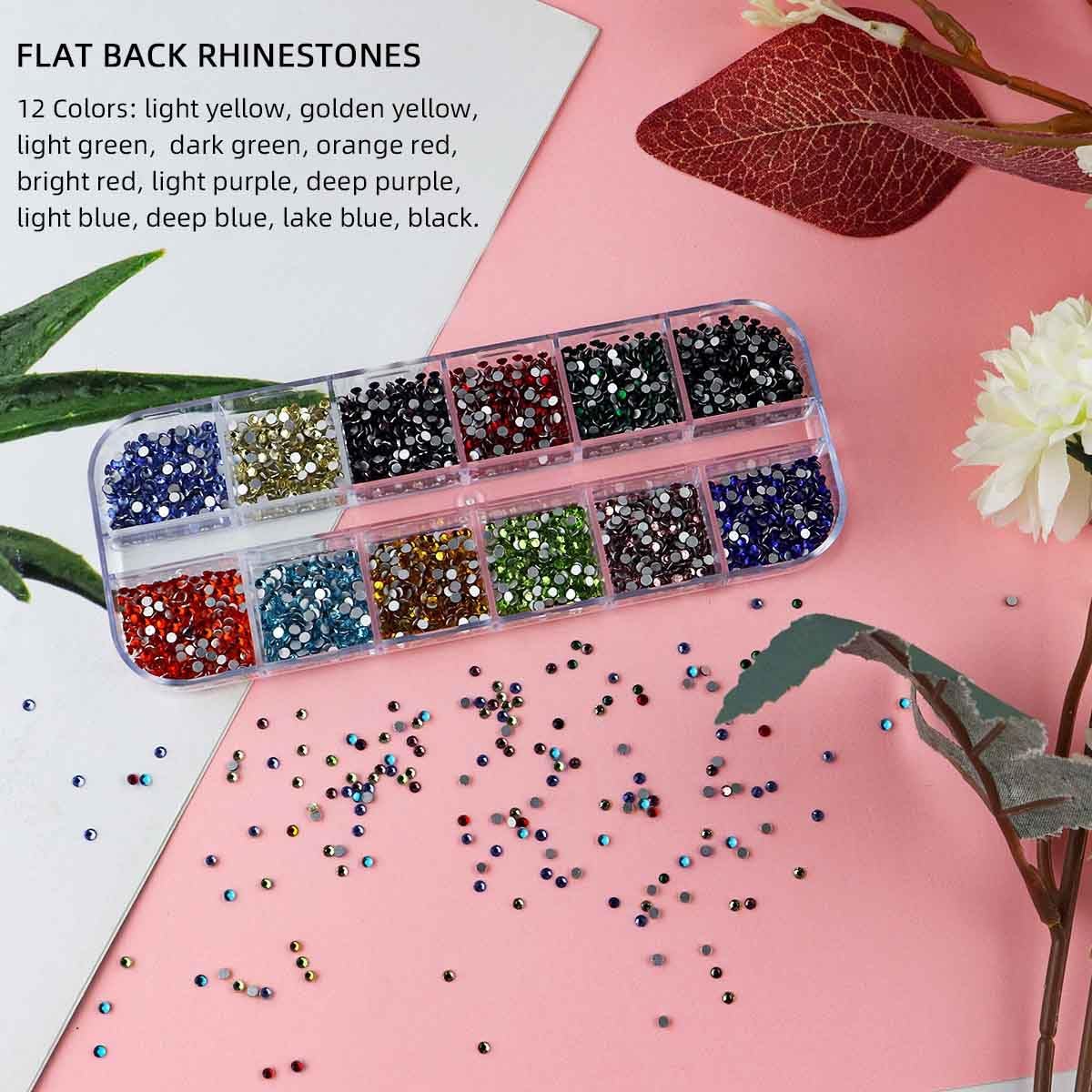 2400 Pieces Flat Back Rhinestones Colorful Round Glass Gems for Nail Art & Face Makeup Flatback Crystal Rhinestone Crafts DIY Clothes Shoes Bags Manicure Diamond 12 Colors