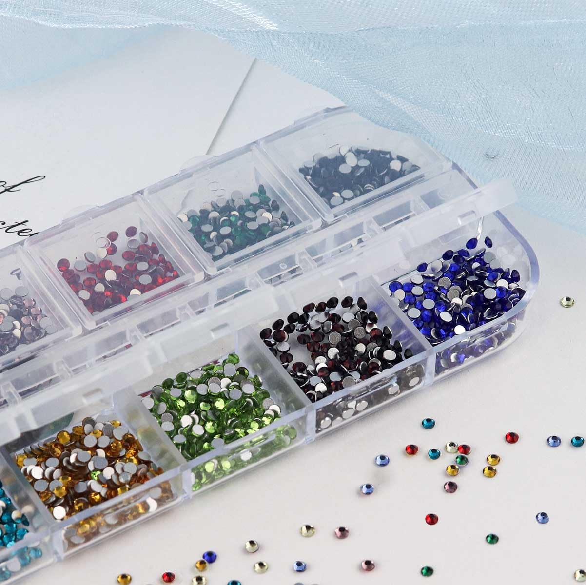 2400 Pieces Flat Back Rhinestones Colorful Round Glass Gems for Nail Art & Face Makeup Flatback Crystal Rhinestone Crafts DIY Clothes Shoes Bags Manicure Diamond 12 Colors