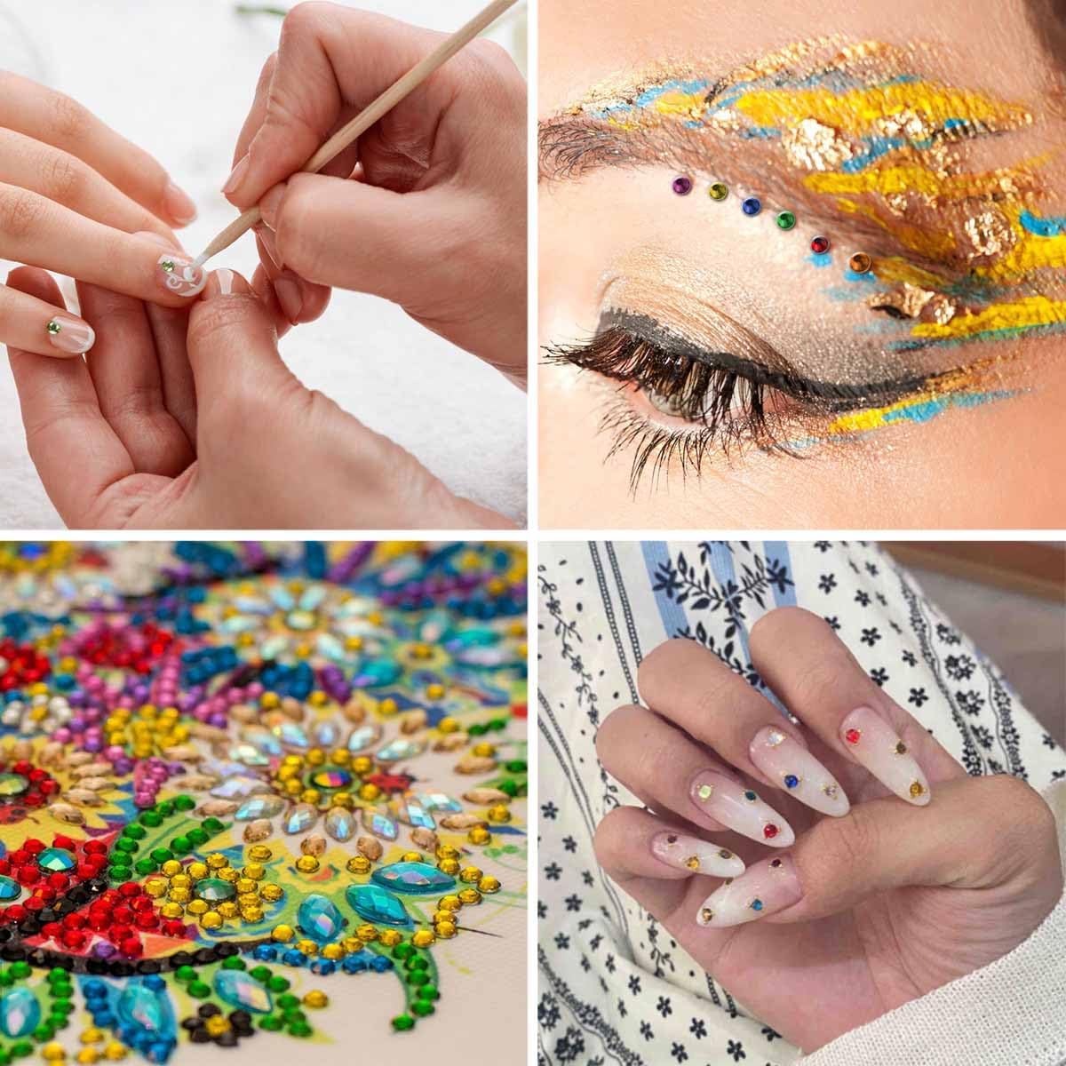 2400 Pieces Flat Back Rhinestones Colorful Round Glass Gems for Nail Art & Face Makeup Flatback Crystal Rhinestone Crafts DIY Clothes Shoes Bags Manicure Diamond 12 Colors