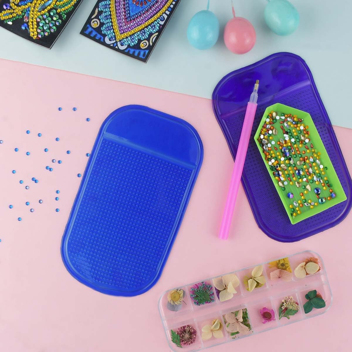 Diamond Art Mat Non-Slip DIY Sticky Tray Gel Painting Tools Anti-Slip Universal Pad Holder Kits for Adults 5D Embroidery Accessories 6 Pieces