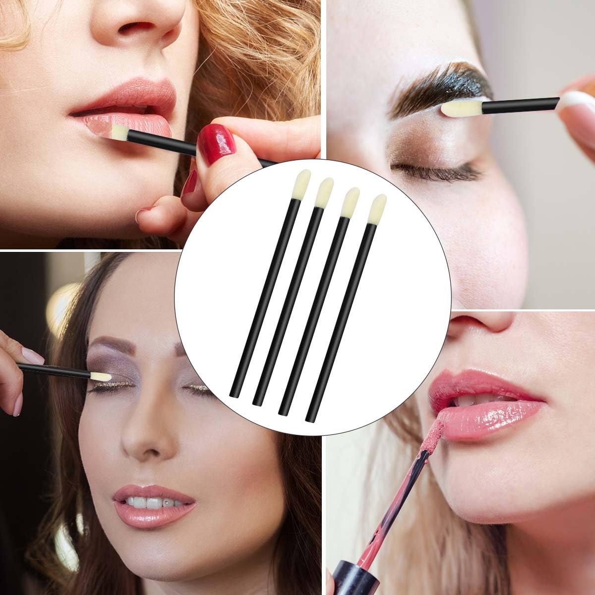 100 Pack Disposable Lip Brushes Lipstick Wands Gloss Applicator Brush Makeup Tool Make Up Applicators Perfect Beauty Cosmetic Kits Mascara Wand Set Lash Spoolies for Eyelash Extensions Black