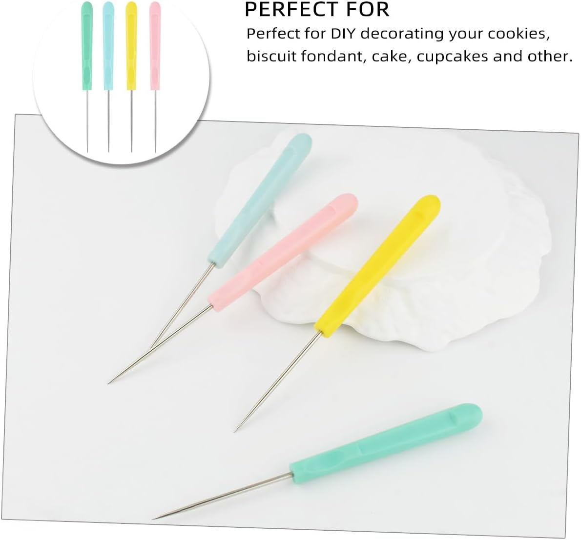 Cookie Decorating Scribe Supplies Icing Tool for Cake DIY Craft Leather Awl Sewing Stainless Steel Fondant Sugar Stir Needle Biscuit Pin Kit with Handle Baking Tool 12 Pieces