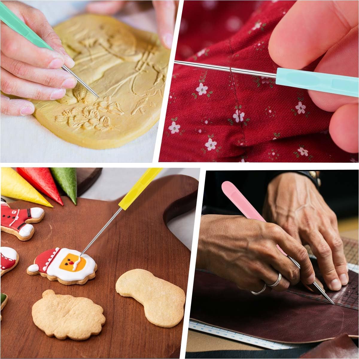 Cookie Decorating Scribe Supplies Icing Tool for Cake DIY Craft Leather Awl Sewing Stainless Steel Fondant Sugar Stir Needle Biscuit Pin Kit with Handle Baking Tool 12 Pieces