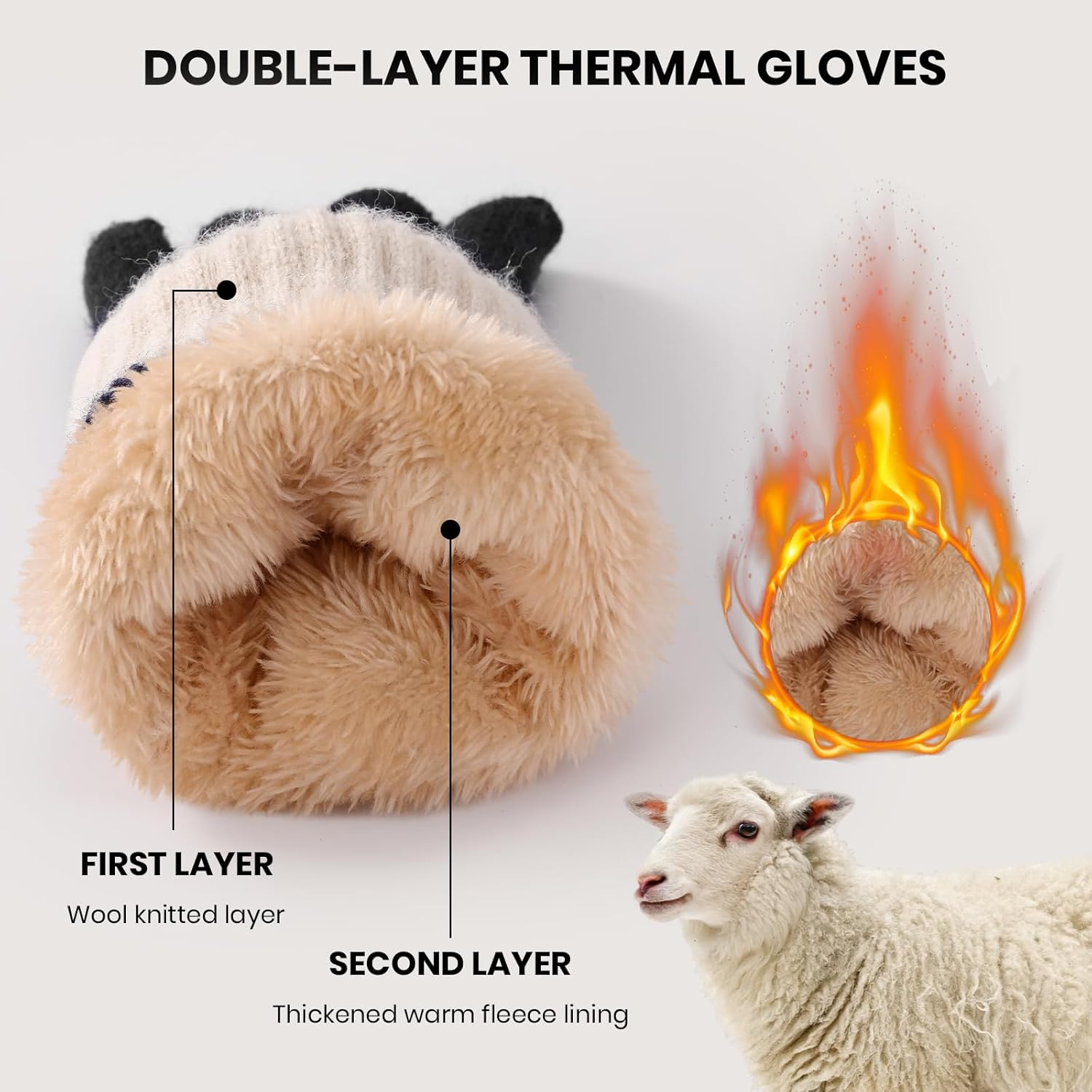 Winter Gloves for Women & Men Wool Winter Gloves Warm Thicken Fleece Touch Screen Glove for Cold Weather