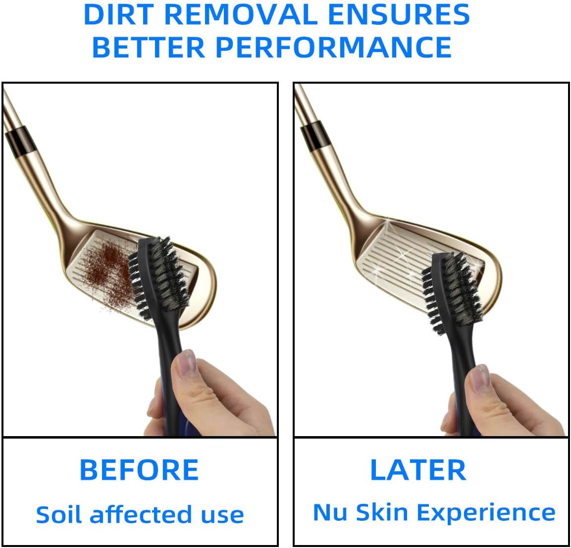 Golf Club Brush and Groove Cleaner Retractable Zip-Line Cleaning Tool Brushes with Aluminum Carabiner Oversized Head Spike Non-Slip Handle Grip Bag Tools