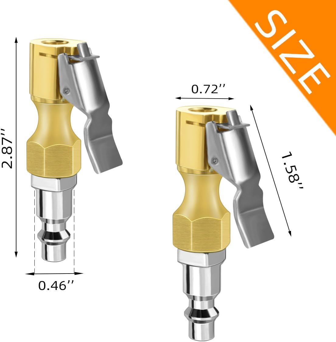 Air Chuck with Clip Tire Inflator Compressor Closed Flow Lock Brass Hose Connect Accessories Heavy Duty Gauge Locking InflatorAdapter