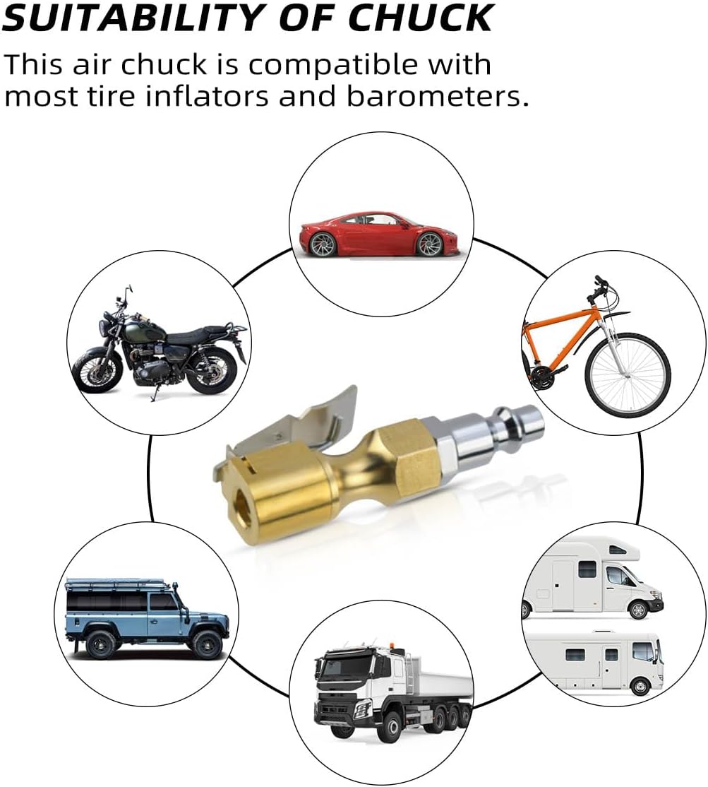 Air Chuck with Clip Tire Inflator Compressor Closed Flow Lock Brass Hose Connect Accessories Heavy Duty Gauge Locking InflatorAdapter