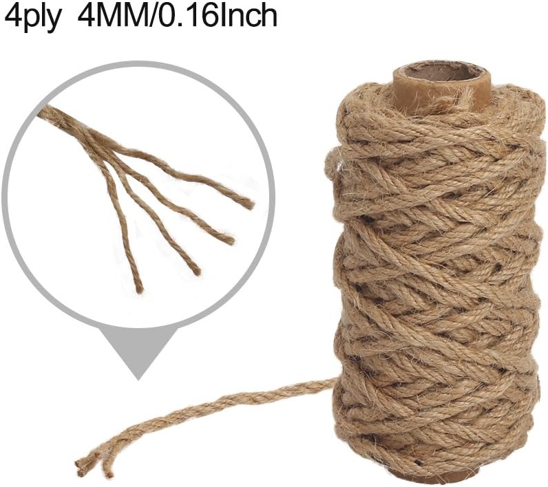 Strong Natural Jute Twine, 4mm Thick 66 Feet Long Jute String Rope Roll for Garden, Arts & Crafts, Home Decor, Packaging