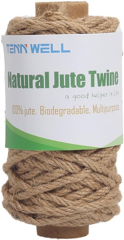 Strong Natural Jute Twine, 4mm Thick 66 Feet Long Jute String Rope Roll for Garden, Arts & Crafts, Home Decor, Packaging
