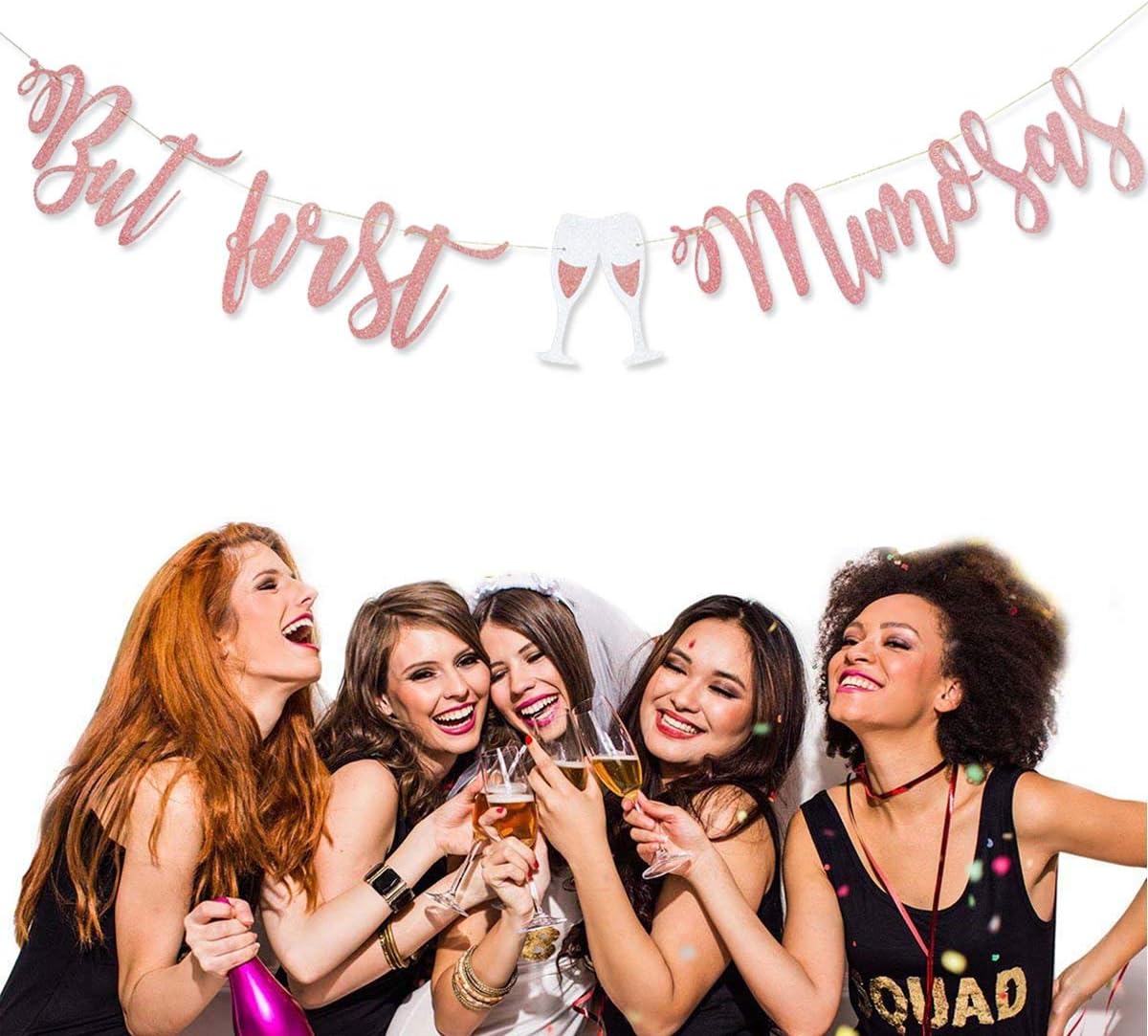 Mimosa Bar Sign But First Mimosas Rose Gold Banner, Decorations for Bridal Shower Baby Bachelorette Party Engagement Wedding Graduation Fiesta Bubbly Champagne Brunch Birthday Rosegold