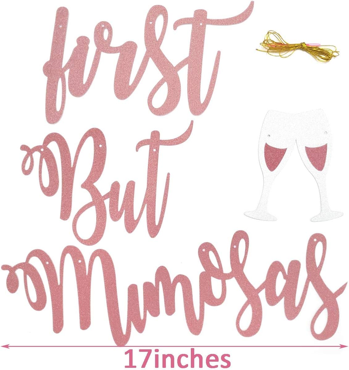 Mimosa Bar Sign But First Mimosas Rose Gold Banner, Decorations for Bridal Shower Baby Bachelorette Party Engagement Wedding Graduation Fiesta Bubbly Champagne Brunch Birthday Rosegold