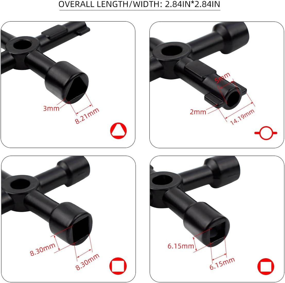 Triangle Multi-functional Sillcock Key 4 Way Square Wrench Water Utility Steel Tool for Electric Gas Meter Box Cupboard Cabinet Opening Spigots Faucet Valve 2 Paack Cross