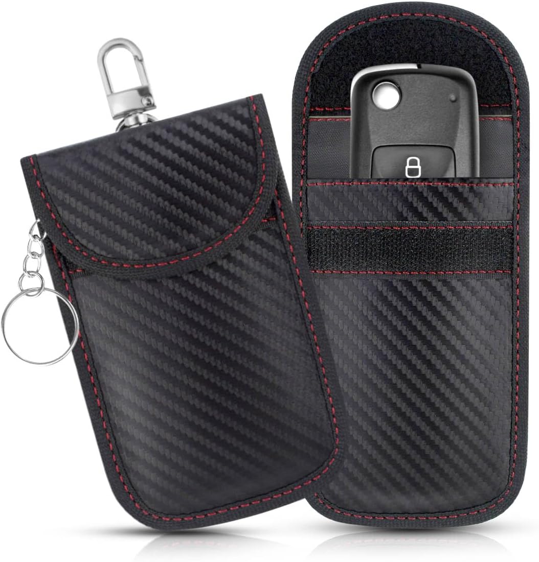 2 Pack Faraday Car Keycase Protective Bag rfid Signal Blocking Key Fob Protector Carbon Fiber Security Anti-theft Pouch Anti-Hacking Case Blocker Rfid Cage