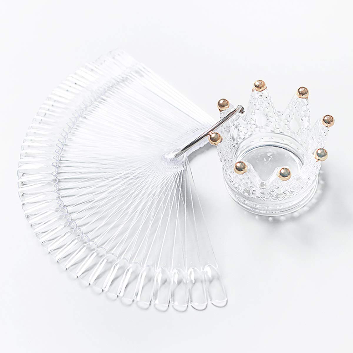 2 Set 100 Tips Clear Nail Art Swatches Sticks Polish Board Display Practice Tool Transparent Fan-shaped False with Metal Screw Ring Plastic Christmas Gift