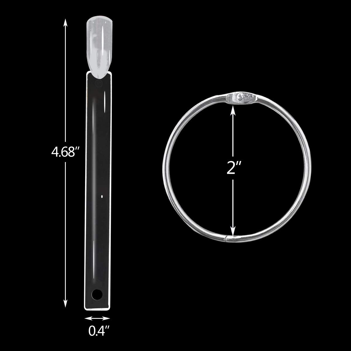 2 Set 100 Tips Clear Nail Art Swatches Sticks Polish Board Display Practice Tool Transparent Fan-shaped False with Metal Screw Ring Plastic Christmas Gift