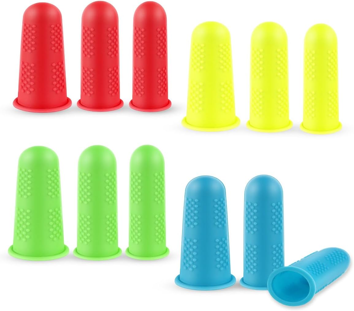 12 Pieces Finger Protectors Silicone Protector for Hot Glue Gun Wax Resin Honey Adhesives Guard Tips Caps Pads Covers Fingers Thimble Sewing Sorting Counting Task 3 Sizes