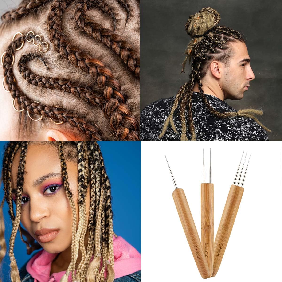 3 Pcs Dreadlock Crochet Hooks - Hook Tool for Hair Locs & Dread Braids 0.5Mm Braid Craft Weaving Needles with Interlocking