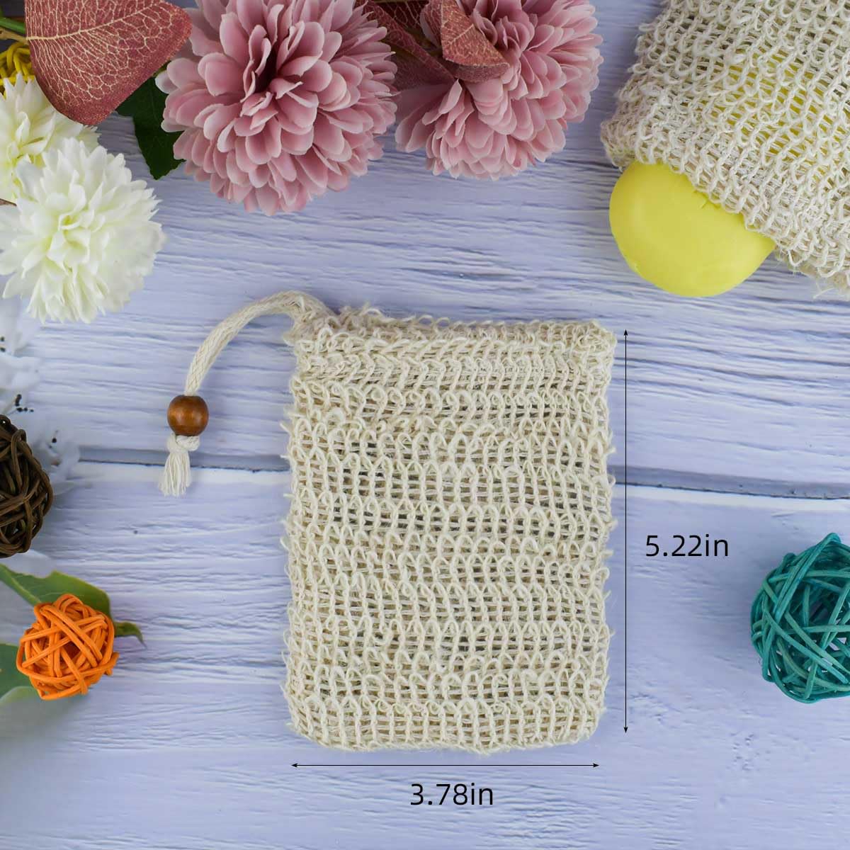 5 Pack Soap Saver Bag Exfoliating Pouch Shower Mesh Bar Natural Sisal for Bath and Bags with Drawstring Plastic-free Foaming Drying