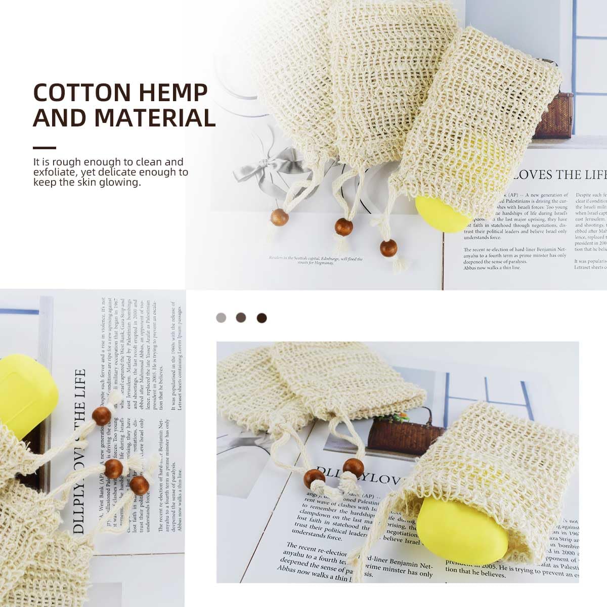 5 Pack Soap Saver Bag Exfoliating Pouch Shower Mesh Bar Natural Sisal for Bath and Bags with Drawstring Plastic-free Foaming Drying