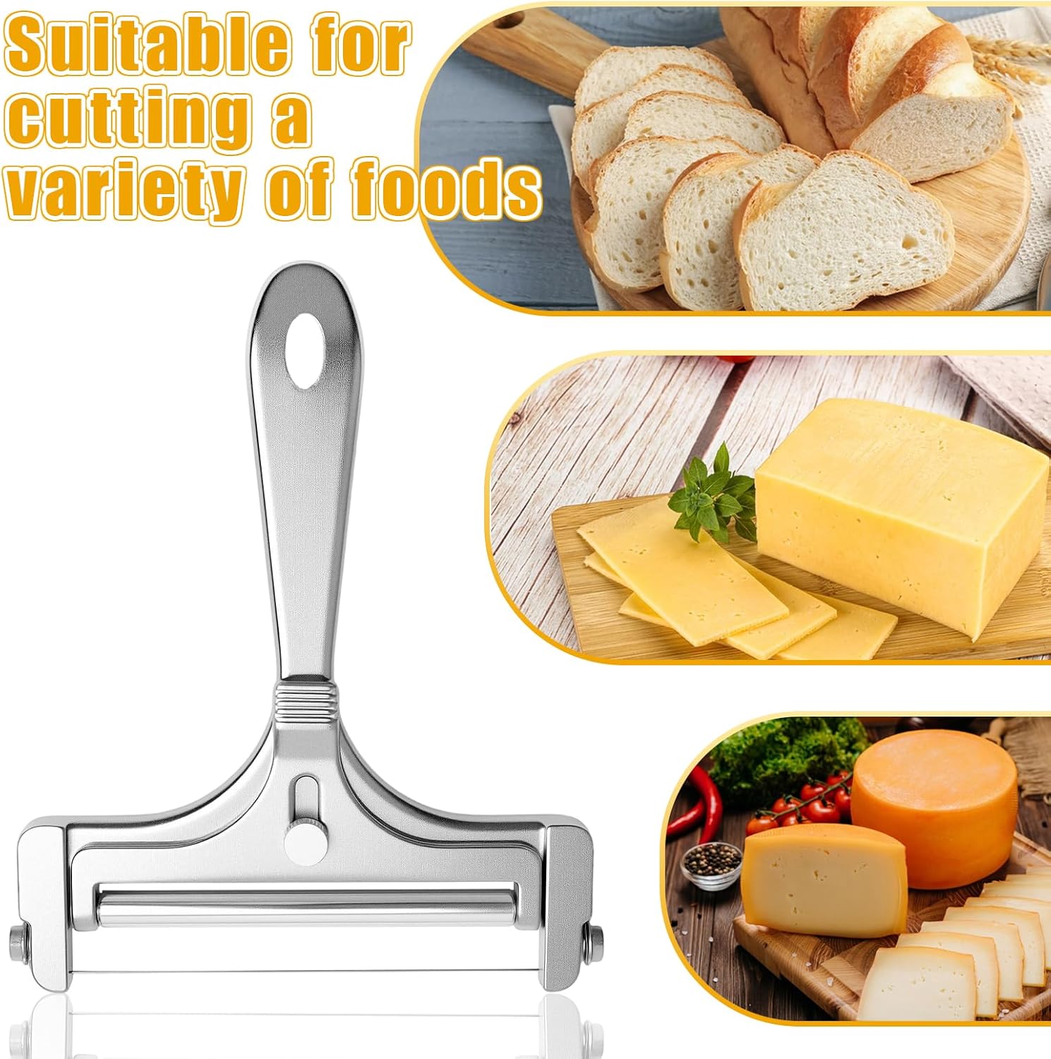 Stainless Steel Wire Cheese Slicer With 4 Extra Wires Adjustable Thickness, Handheld Cheese Cutter Butter Block Cutter for Cheddar, Gruyere, Raclette, Mozzarella Kitchen Slicing Tools
