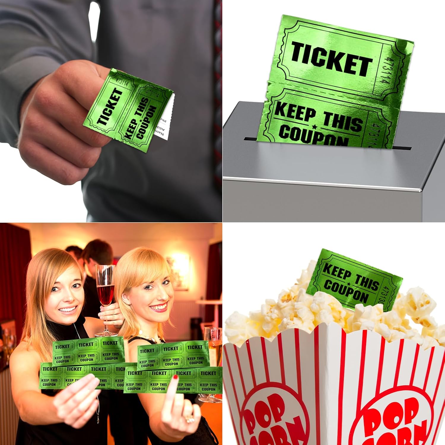 ceiba tree 1000 Raffle Tickets Double Roll Metallic Green Foil Ticket for Events Carnivals Entry Class Reward Prizes Party Supplies