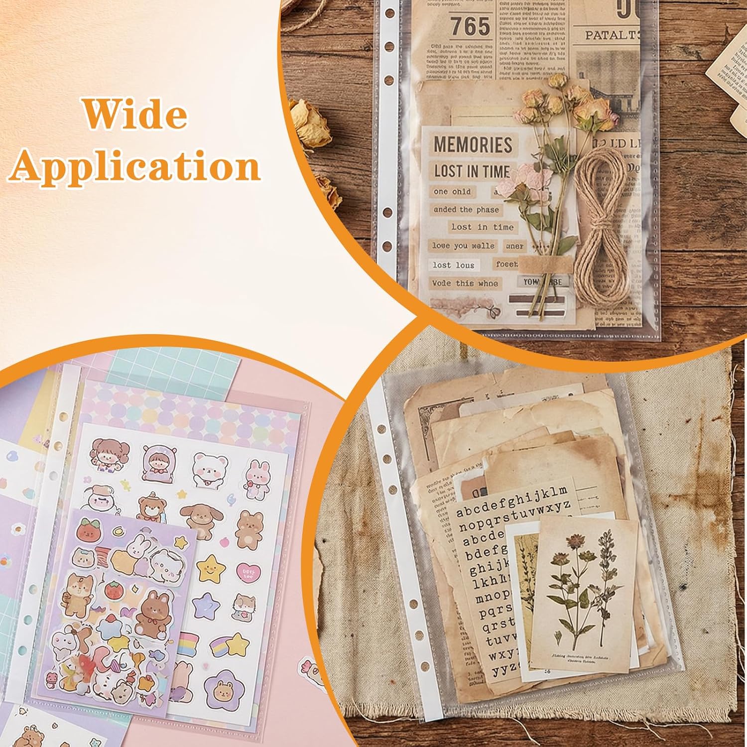 20 Sheets Clear Binder Sleeves - A5 6 Ring Binder Pocket Sheets Protectors, Double Sided Pet Clear Page Protectors for Cards Photocards Postcards Pictures Stickers Cash Organizer