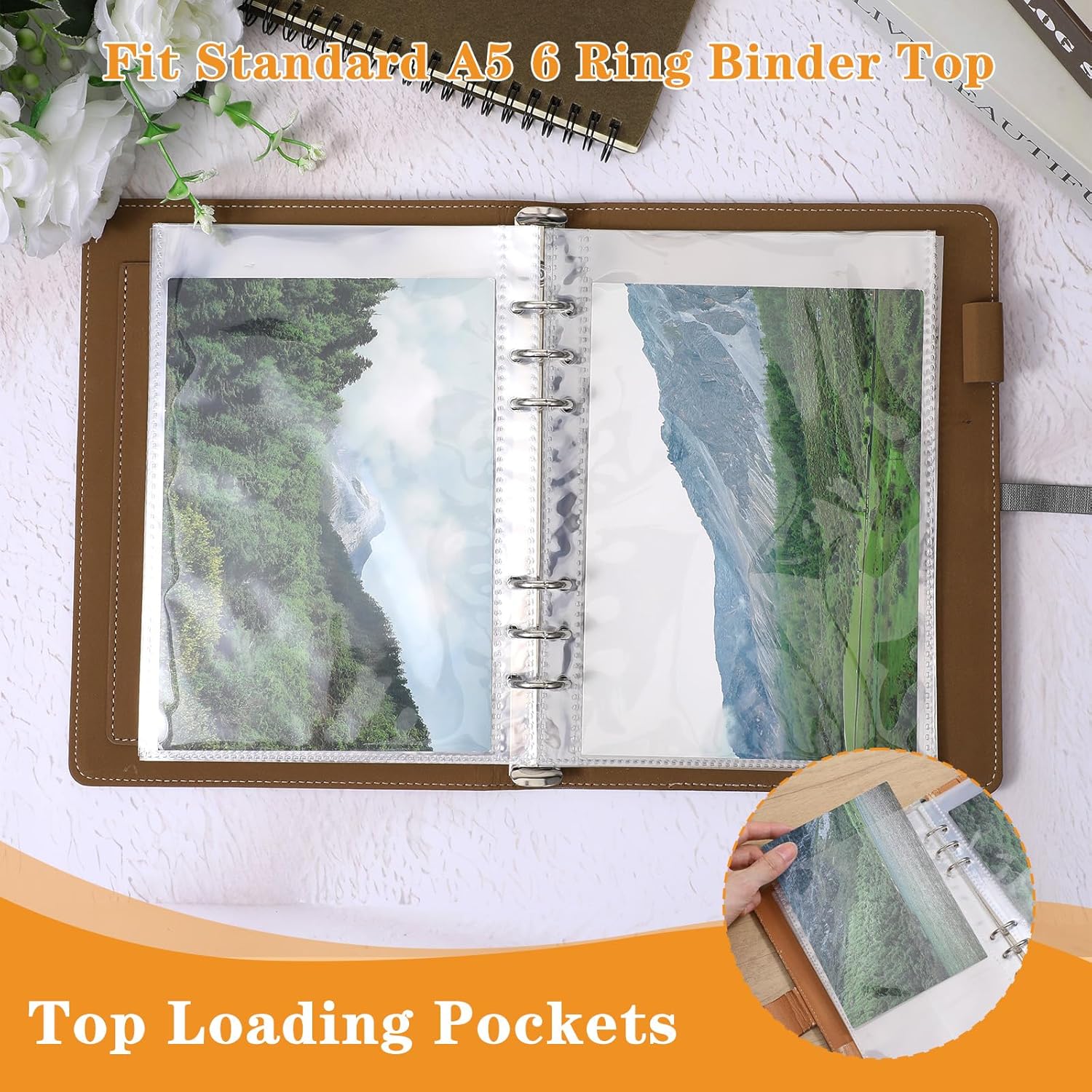 20 Sheets Clear Binder Sleeves - A5 6 Ring Binder Pocket Sheets Protectors, Double Sided Pet Clear Page Protectors for Cards Photocards Postcards Pictures Stickers Cash Organizer
