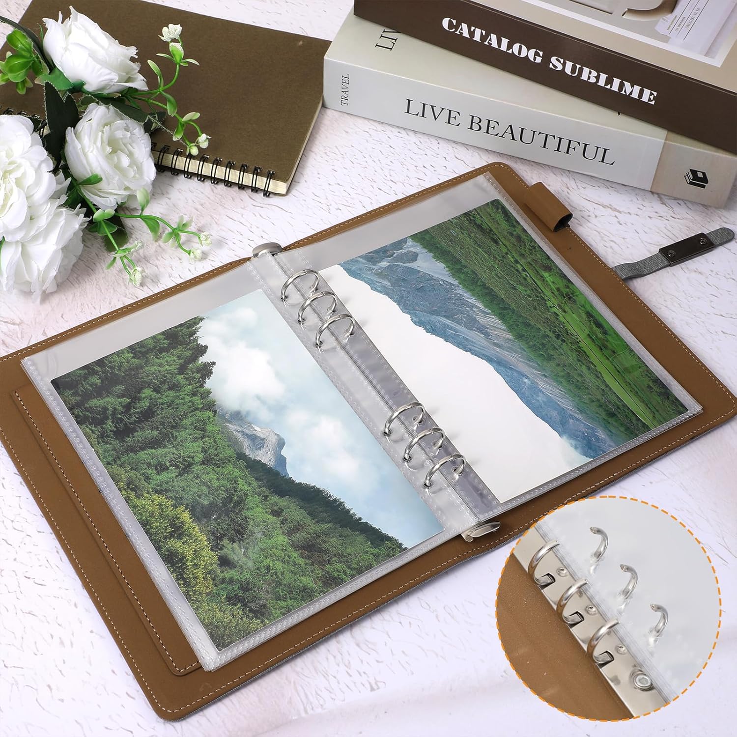 20 Sheets Clear Binder Sleeves - A5 6 Ring Binder Pocket Sheets Protectors, Double Sided Pet Clear Page Protectors for Cards Photocards Postcards Pictures Stickers Cash Organizer