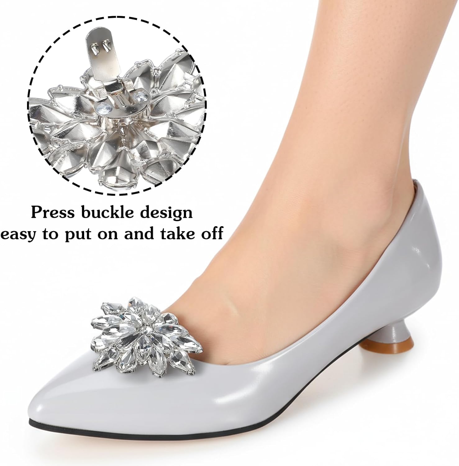 2 Pairs Rhinestone Shoe Clips for Women Dress Shoes, Bow Flower Brilliant Crystal Shoe Decor, DIY Shoes Detachable Buckle Wedding Party Accessories Mother Gifts Sliver
