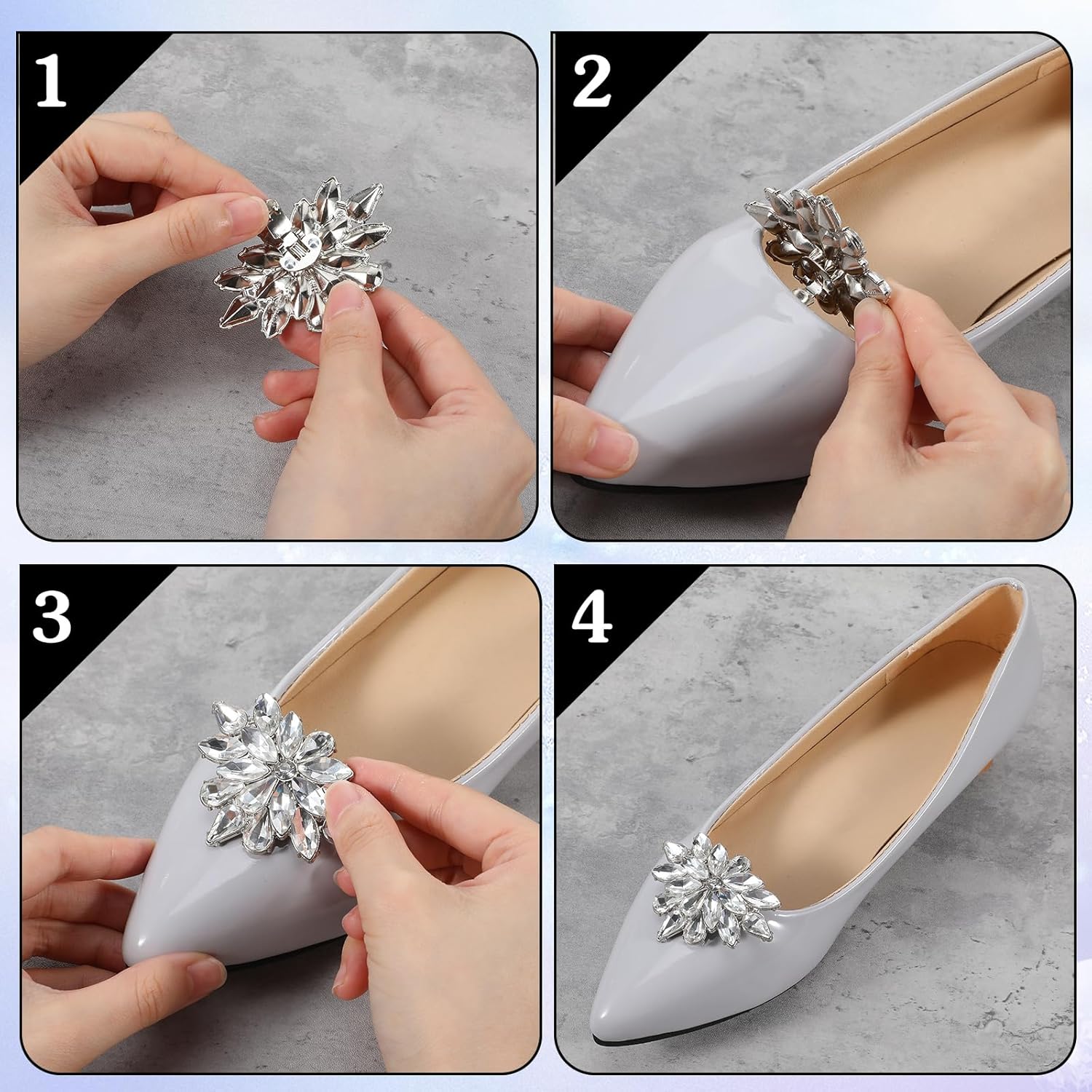 2 Pairs Rhinestone Shoe Clips for Women Dress Shoes, Bow Flower Brilliant Crystal Shoe Decor, DIY Shoes Detachable Buckle Wedding Party Accessories Mother Gifts Sliver