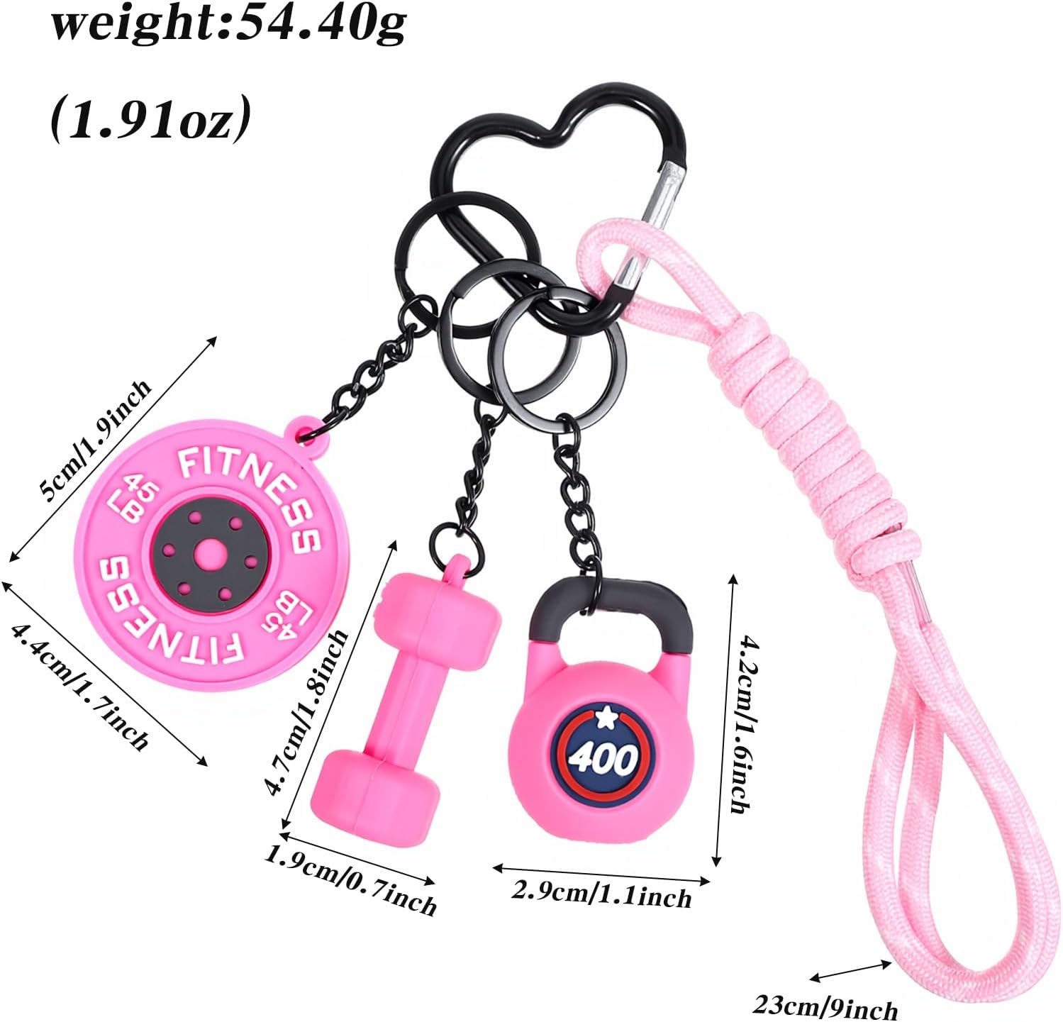 Fitness Keychain for Women,Dumbbell Gym Bag Charm,PVC Workout Keychain Accessory for Gym Lovers Black