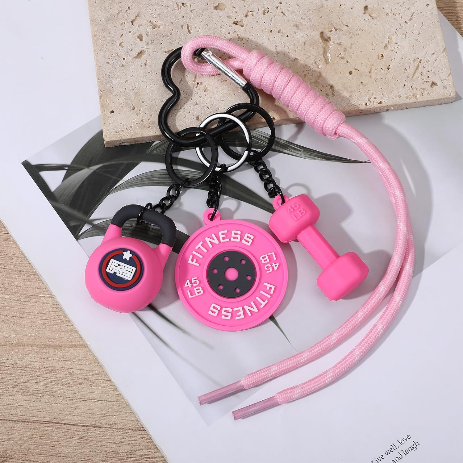 Fitness Keychain for Women,Dumbbell Gym Bag Charm,PVC Workout Keychain Accessory for Gym Lovers Black