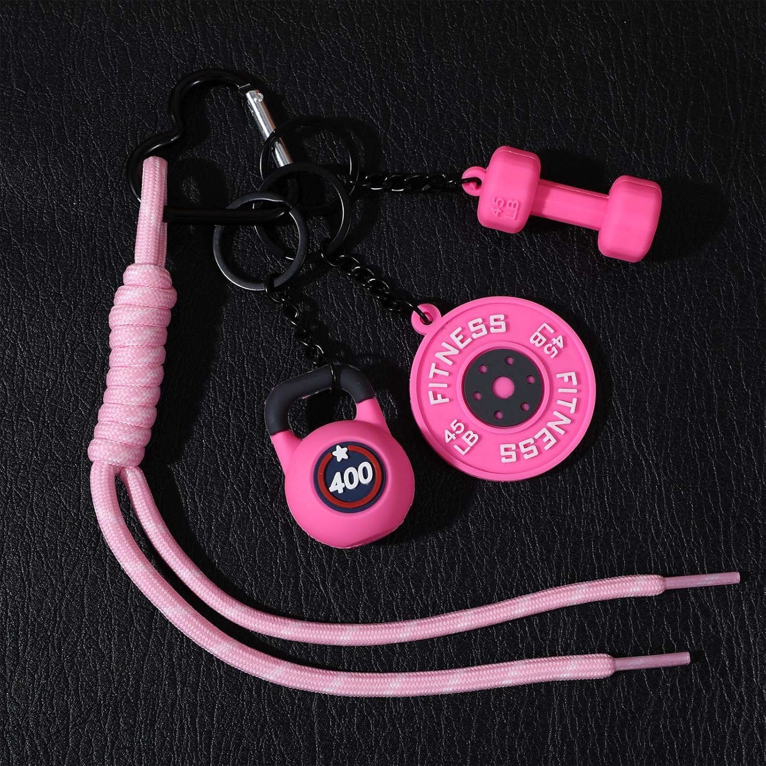 Fitness Keychain for Women,Dumbbell Gym Bag Charm,PVC Workout Keychain Accessory for Gym Lovers Black