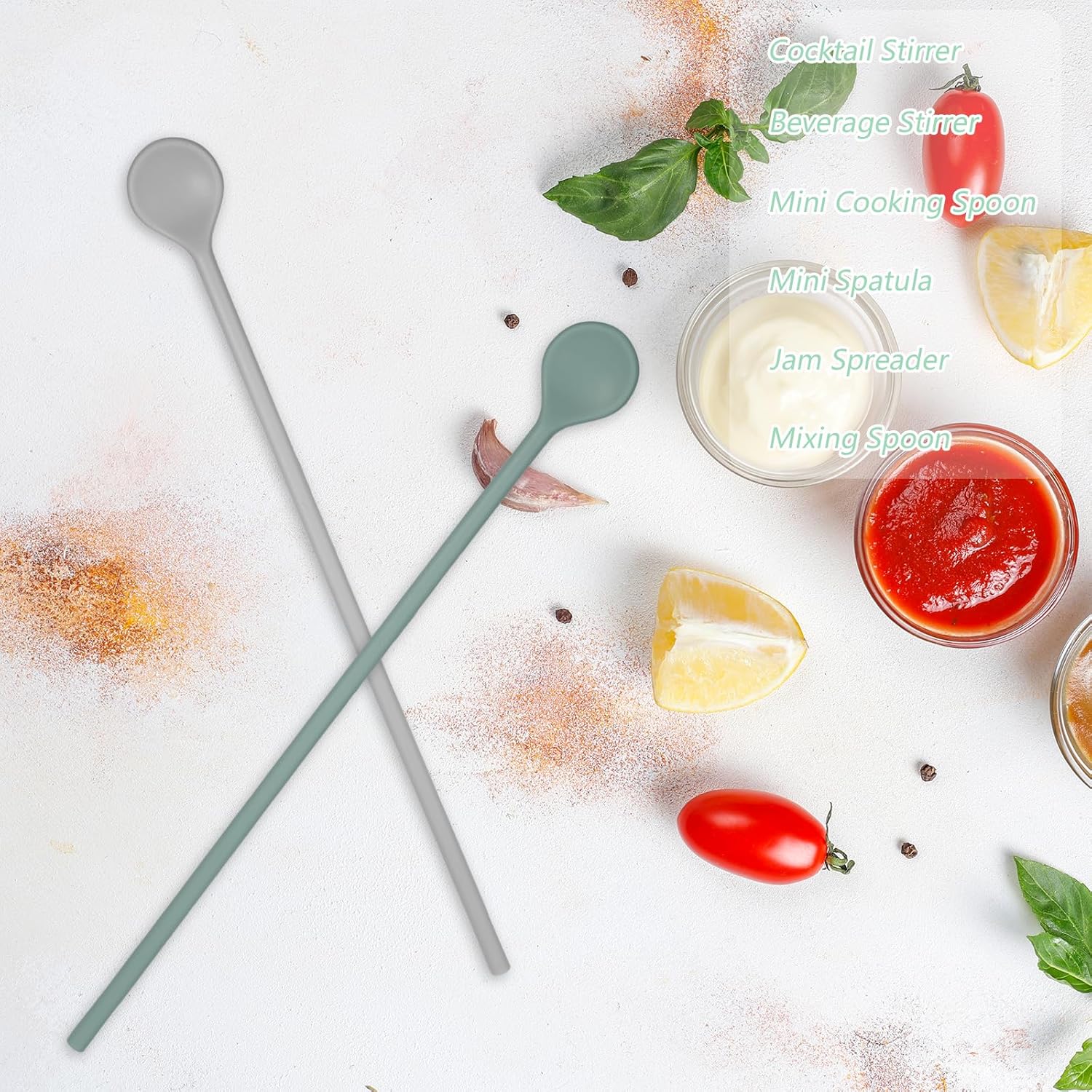 3Pcs Silicone Long Spoons for Stirring,Drink Stirrer Coffee Stir Spoons Long Stirring Silicone Spoon Reusable Cocktail Coffee Stirrers for Home Bar 9.9"