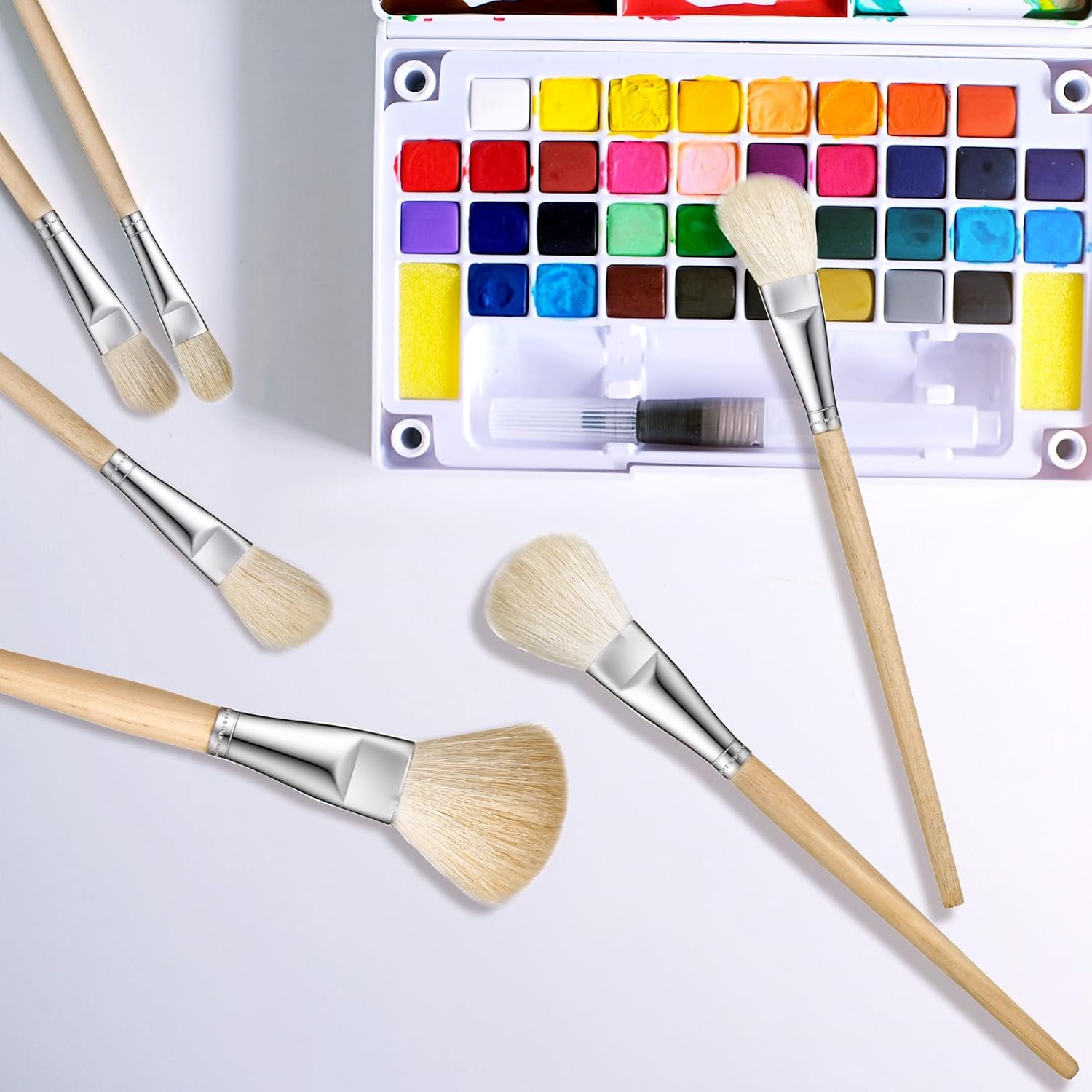 Mop Brush for Acrylic Painting, 7 Pieces Versatile Blending Brush Paint Brushes for Acrylic Painting Goat Hair Paint Brushes Set with Wooden Handle for Watercolor Oil Face Body Art