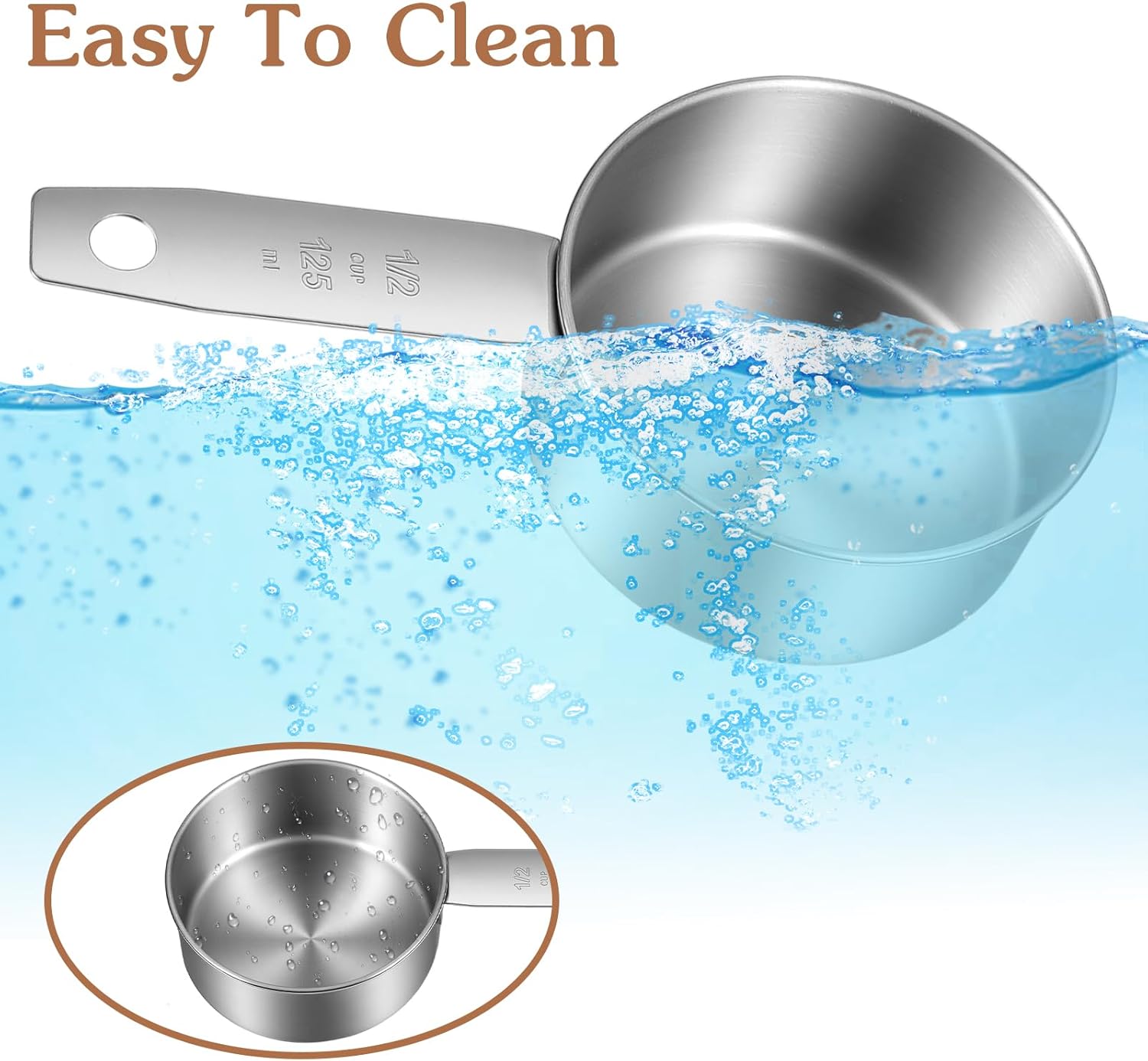 2 Pcs 1/2 Cup Dog Food Scoop, 1/2 Cup Measuring Scoop, 125 ml Stainless Steel Half Cups Dog Food Measuring Scoops for Feeding Pet, Cat, Dogs, Rabbit, Bird, Wet and Dry Ingredients, Dishwasher Safe