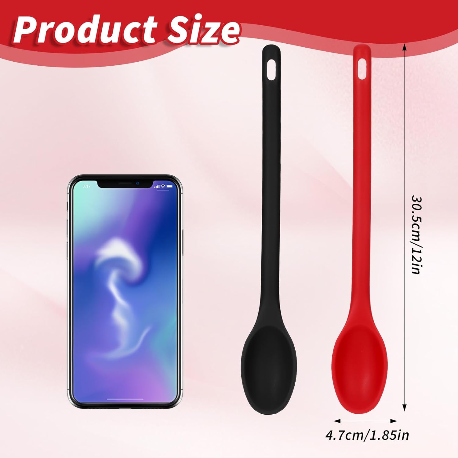 2Pcs Long Spoons for Stirring,Shimmeroo Mixing Spoons for Cooking Long Stirring Spoon for Baking Serving Stir Spoon Red & Black