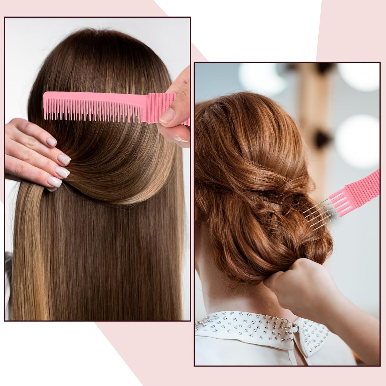 3 Pack Lift Teasing Combs with Metal Prong Salon Teasing Back Combs Hair Styling Comb Lifting Fluffing Comb with Metal Pick Hair Picks for Women