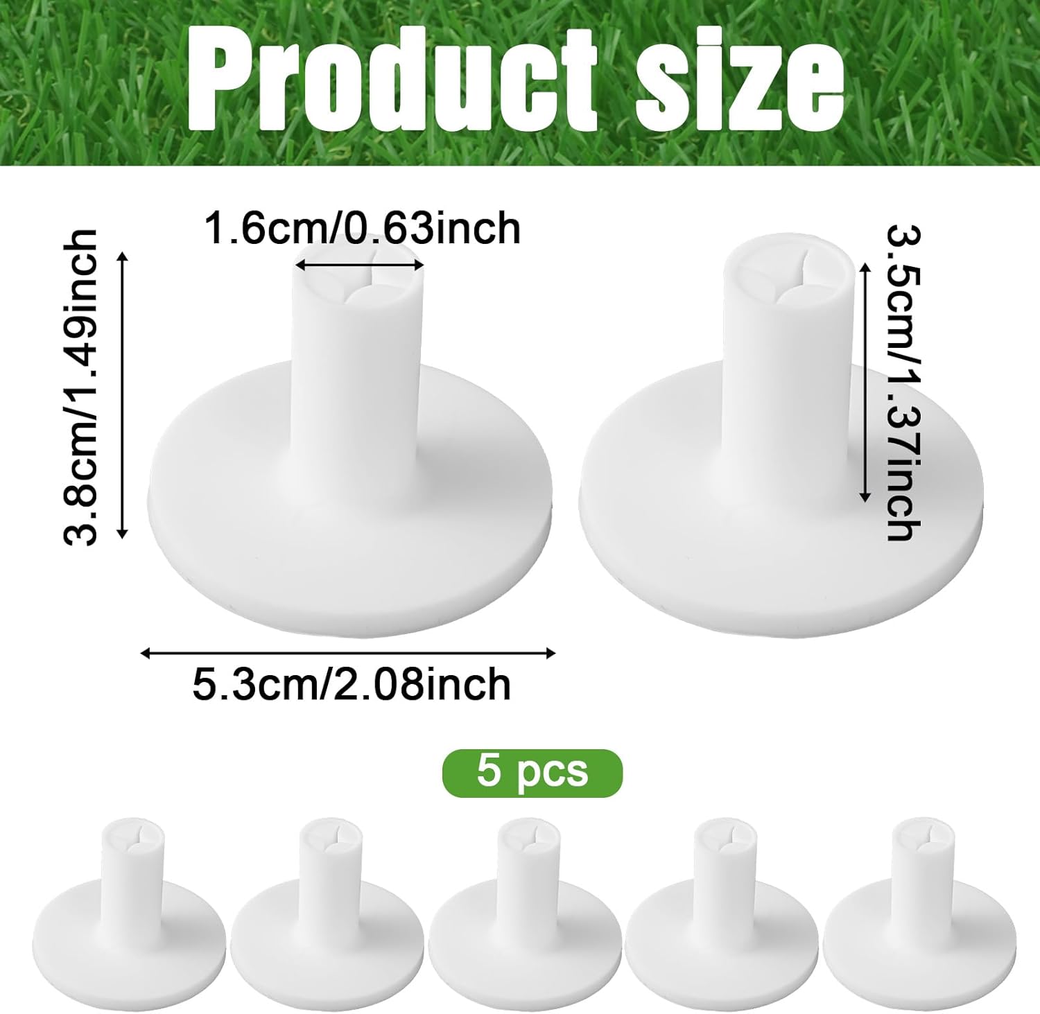 Rubber Tees for Golf Mats, 5 Pack Golf Mat Simulator Tees for Driving Range & Indoor Outdoor Practice Mat Tee Adaptor Size 1.5’’ Flight White Black Tee Holder Set for Hitting Mats