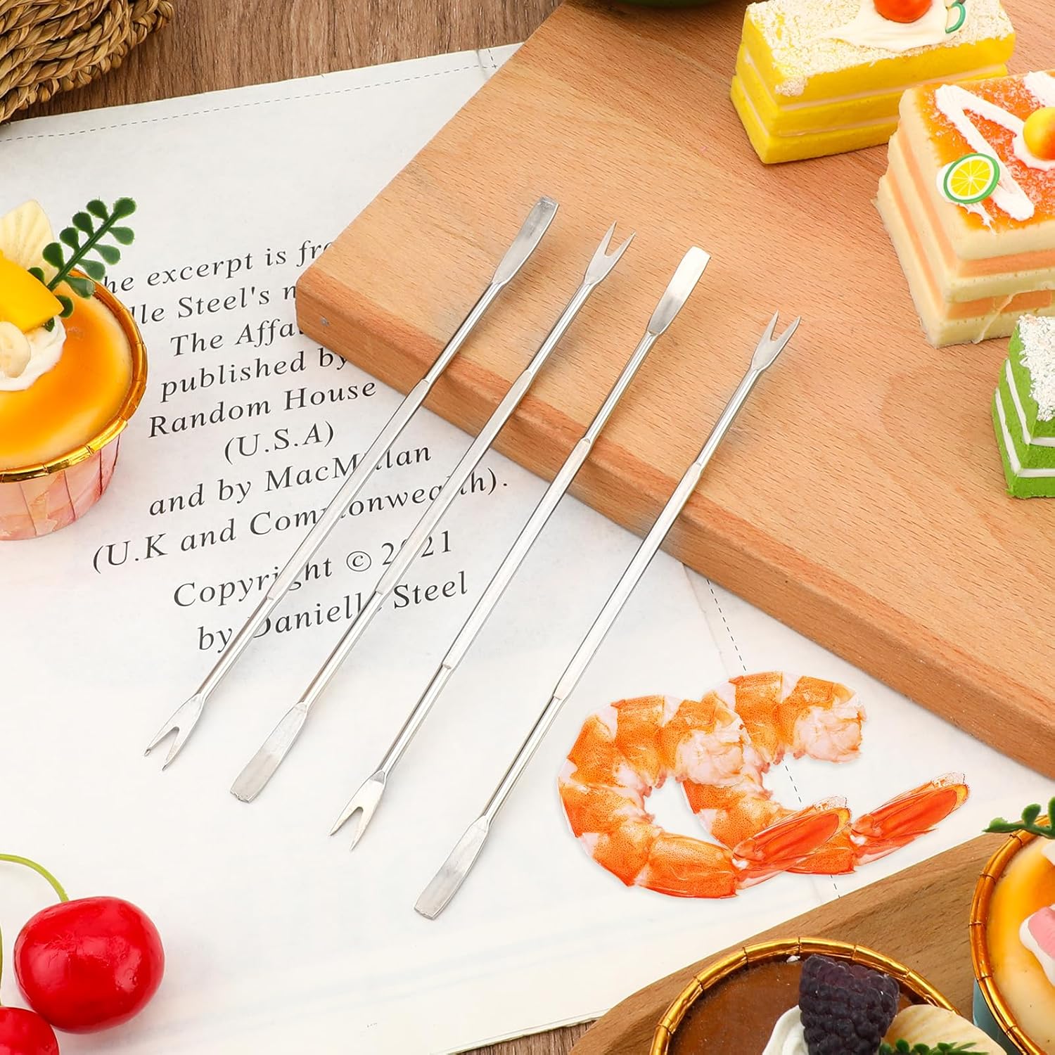 Stainless Steel Seafood Tools - 8 Piece Set, Lobster & Crab Picks, Oyster & Escargot Forks, Silver Crab Picking Tools for Kitchen & Picnic