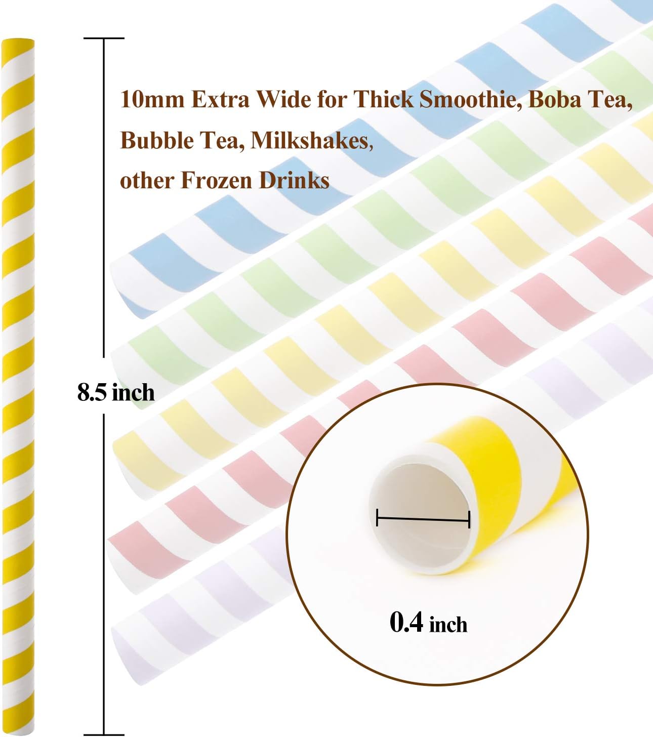 100 Pack, Extra Wide Paper Smoothie, Boba Straws - 10 mm Wide Biodegradable Straws for Bubble Tea Tapioca, Boba Pearls , Milkshakes, Jumbo Drinks - Shower, Wedding Party Supplies Decorations