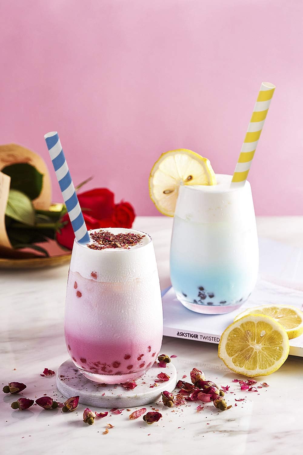 100 Pack, Extra Wide Paper Smoothie, Boba Straws - 10 mm Wide Biodegradable Straws for Bubble Tea Tapioca, Boba Pearls , Milkshakes, Jumbo Drinks - Shower, Wedding Party Supplies Decorations