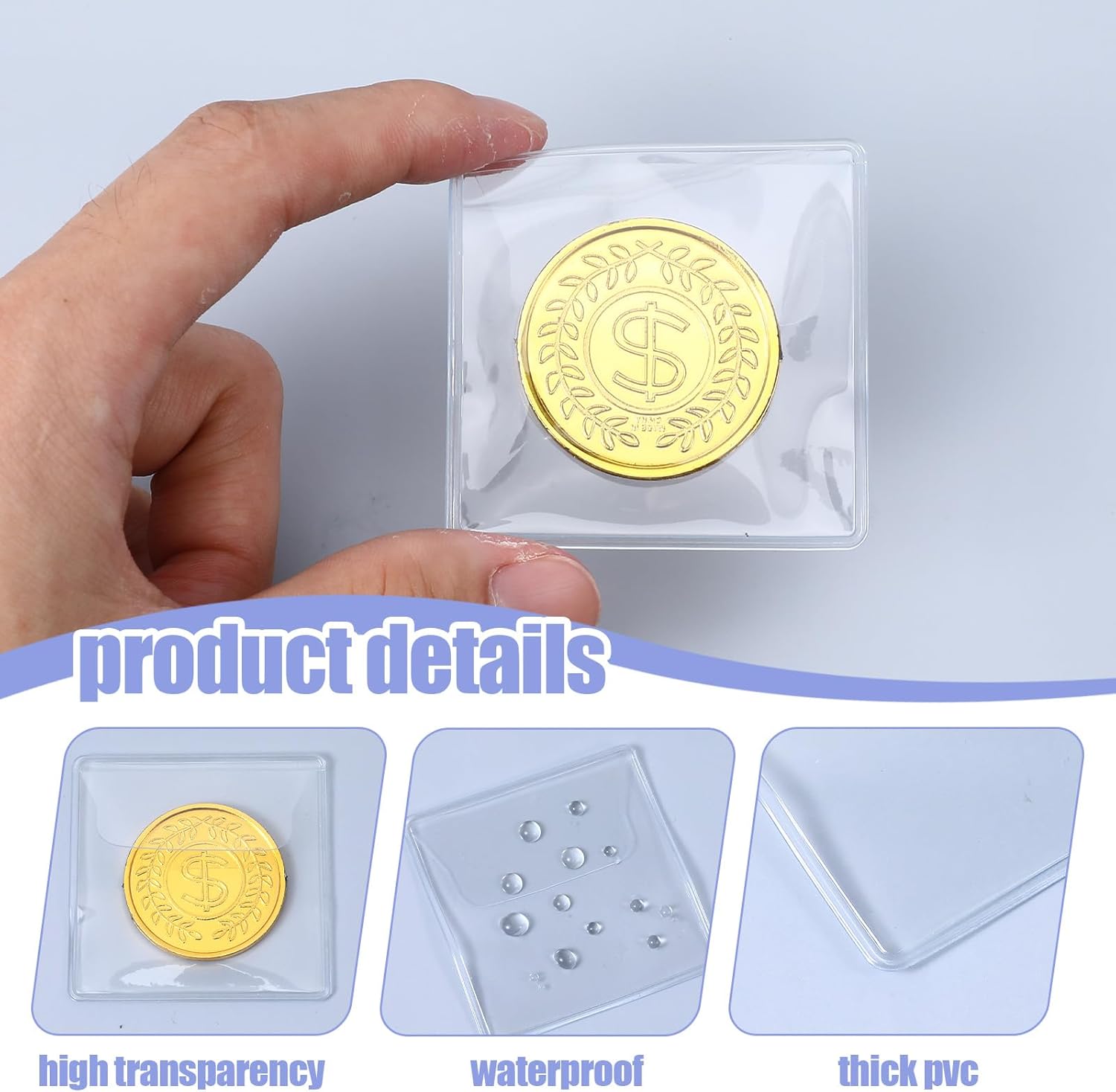 50 Pack Plastic Coin Sleeves, 2.1 x 2.1 Inch Clear Plastic Coin Protectors Small Pouches for Coins Holder Storage Individual Coins Holders for Currency Bills Collectors