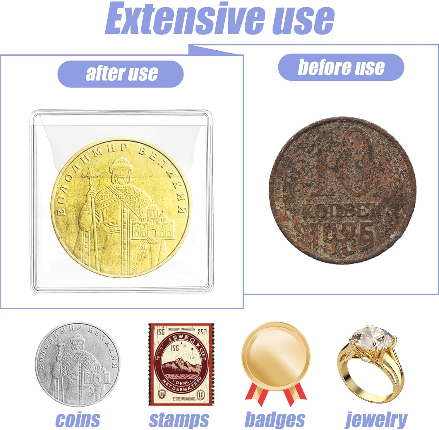50 Pack Plastic Coin Sleeves, 2.1 x 2.1 Inch Clear Plastic Coin Protectors Small Pouches for Coins Holder Storage Individual Coins Holders for Currency Bills Collectors