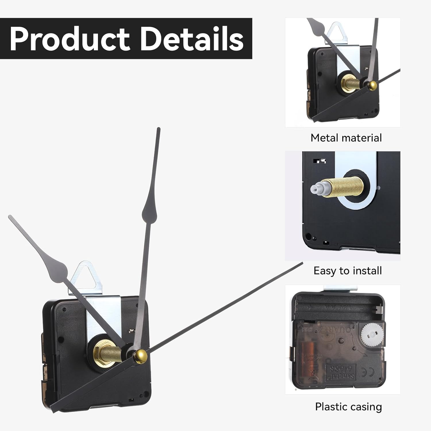 Long Shaft Clock Mechanism 31 mm Long Shaft Clock Movement Replacement, DIY Wall Clocks Movement Mechanism Clocks Repair Kit for DIY Repair with 2 Pairs Pointer Hands, Silent Sweep Seconds Movements