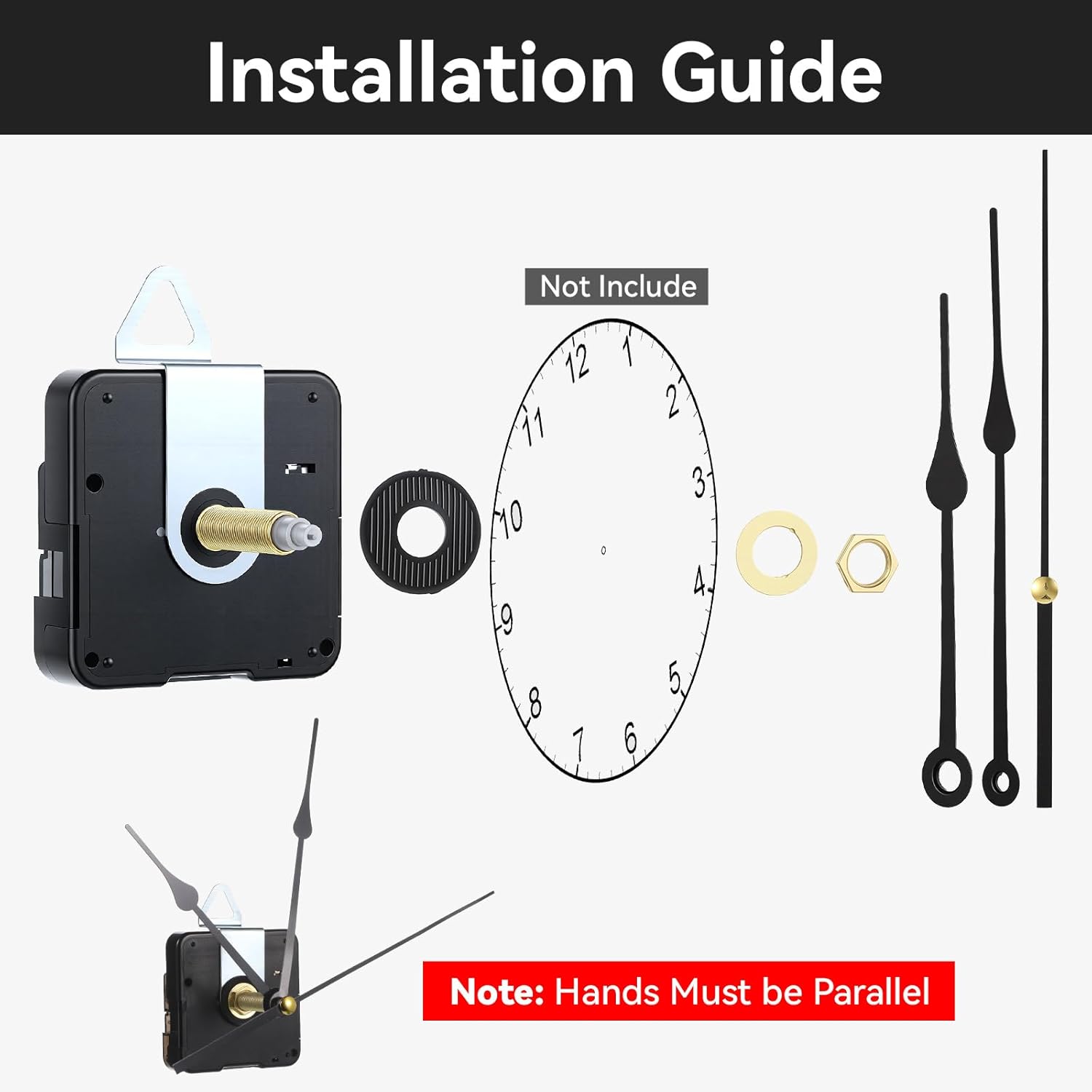 Long Shaft Clock Mechanism 31 mm Long Shaft Clock Movement Replacement, DIY Wall Clocks Movement Mechanism Clocks Repair Kit for DIY Repair with 2 Pairs Pointer Hands, Silent Sweep Seconds Movements